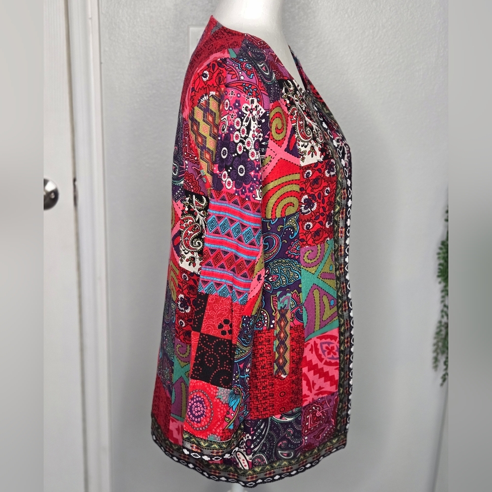 Bohemian Patchwork Open-Front Jacket - Size Large… - image 2